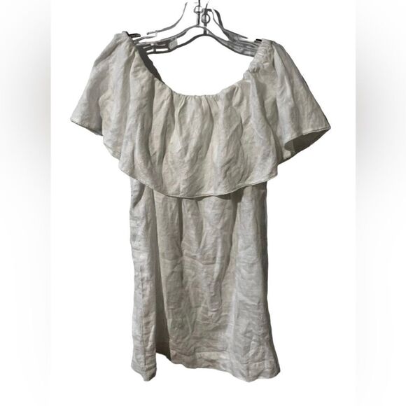 Out of Office Trina Turk Vacation Ruffle Linen Dress white Large MISSING BELT - Picture 4 of 5